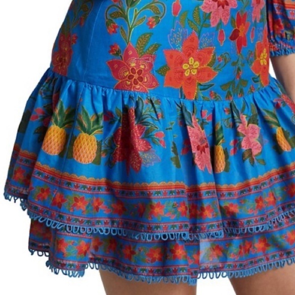 Farm Rio Blue Tropical Tapestry Floral Mini Skirt (Small) - Picture 2 of 9